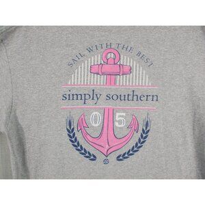 Simply Southern Gray Anchor Graphic T-Shirt Large Cotton Casual Short Sleeve